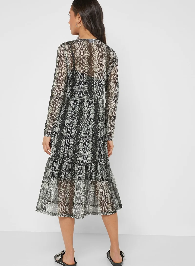 NOISY MAY Snake Print Pleated Dress