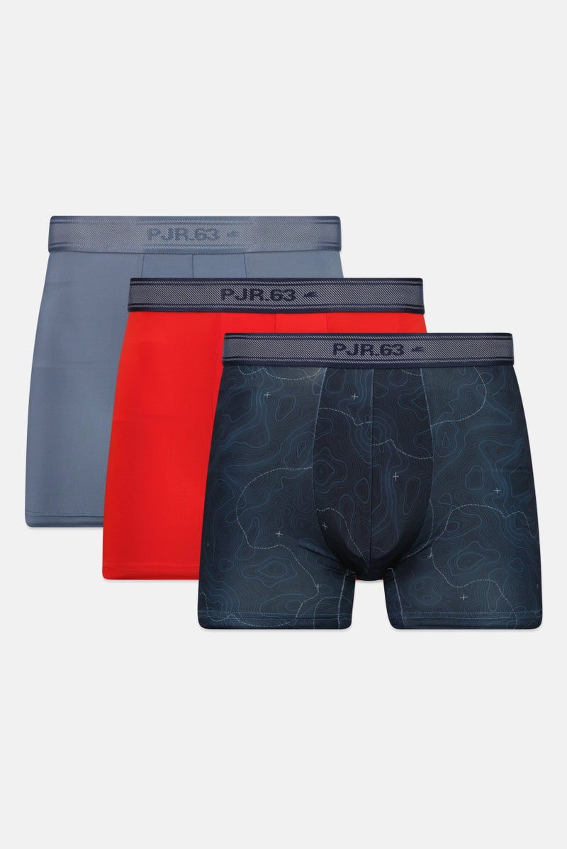 Pajar Men 3 Pieces Brand Logo Boxer Brief, Navy Combo  - Image 1