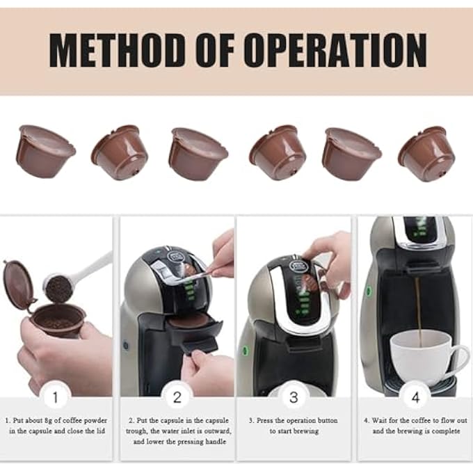 HIHIDAY Reusable Coffee Capsules For Dolce Gusto MachinesReusable Refillable Pods 6 Pcs BpaFree Filter Cups With 2 Plastic Spoon And 2 Cleaning BrushFor Mini Me Piccolo And More Brown - Image 4