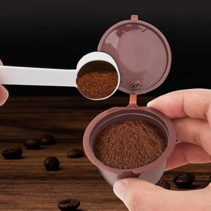 HIHIDAY Reusable Coffee Capsules For Dolce Gusto MachinesReusable Refillable Pods 6 Pcs BpaFree Filter Cups With 2 Plastic Spoon And 2 Cleaning BrushFor Mini Me Piccolo And More Brown - Image 5
