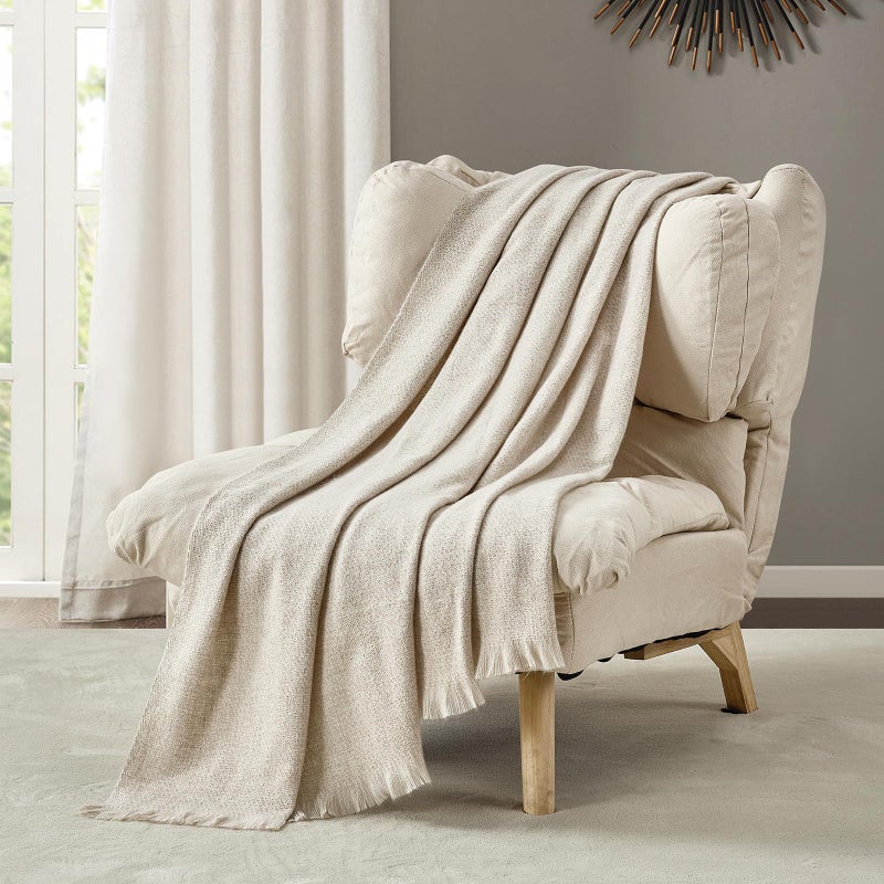 BOURINA Faux Cashmere Fringe Throw Blanket Decorative Lightweight Throw Soft Cozy for Bed or Sofa Outdoor Blanket 50x70 Inches Beige - Image 2