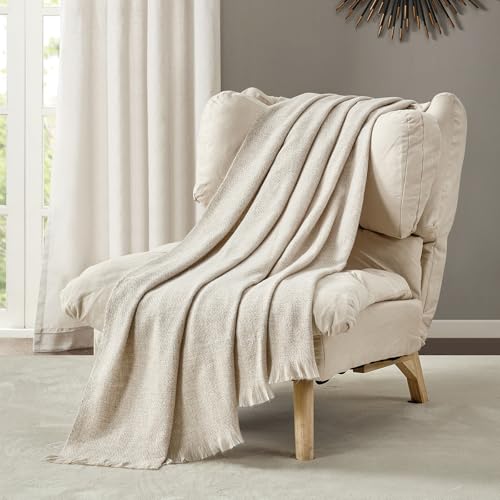 BOURINA Faux Cashmere Fringe Throw Blanket Decorative Lightweight Throw Soft Cozy for Bed or Sofa Outdoor Blanket 50x70 Inches Beige - Image 1