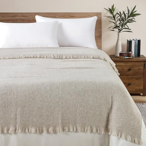 BOURINA Faux Cashmere Fringe Throw Blanket Decorative Lightweight Throw Soft Cozy for Bed or Sofa Outdoor Blanket 50x70 Inches Beige - Image 3