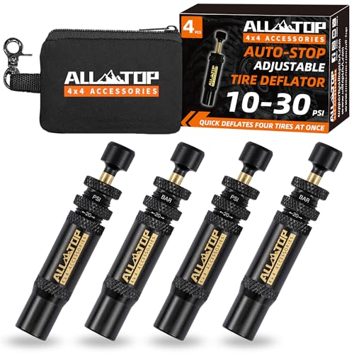 ALL-TOP Adjustable Auto-Stop Tire Deflator Valve Kit (10-30 PSI) 4 PCS Screw-on Tyre Air Down Tool for Offroad 4x4 (with 5 Valve caps) - Image 1