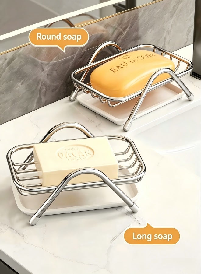 Stainless Steel Wire Bar Soap Dish, Draining Sponge Holder, Countertop Soap Stand for Shower, Bathtub, Kitchen - Image 1
