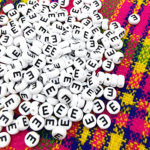 Looconi Amaney Vowel Letter Beads E 100pcs 7×4mm White Round Acrylic Black Alphabet for Jewelry Making - Image 5