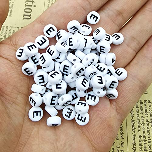 Looconi Amaney Vowel Letter Beads E 100pcs 7×4mm White Round Acrylic Black Alphabet for Jewelry Making - Image 3