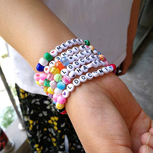 Looconi Amaney Vowel Letter Beads E 100pcs 7×4mm White Round Acrylic Black Alphabet for Jewelry Making - Image 4