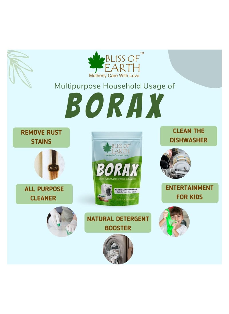 BLISS OF EARTH Bliss of Earth American Borax Detergent Booster Powder Slime Activator Multipurpose Cleaning & Stain Remover Powder Ants Killer 100% Pure Natural Sodium Borate Powder 453gm  - Image 2