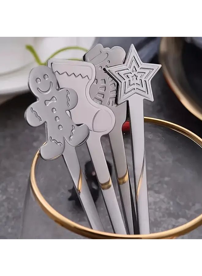 Christmas 4 Piece Stainless Steel Cute Spoons Set Snowman Gingerbread Man Star And Christmas Stocking For Holiday Treats - Image 2