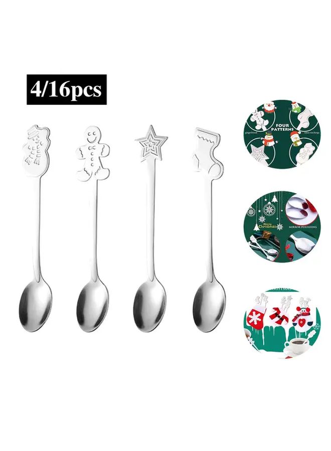 Christmas 4 Piece Stainless Steel Cute Spoons Set Snowman Gingerbread Man Star And Christmas Stocking For Holiday Treats - Image 1