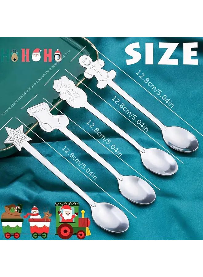 Christmas 4 Piece Stainless Steel Cute Spoons Set Snowman Gingerbread Man Star And Christmas Stocking For Holiday Treats - Image 3