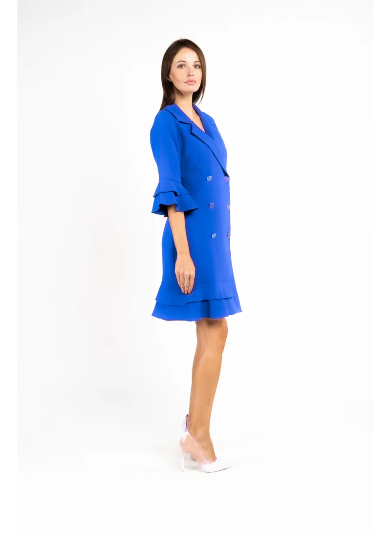 Fashonara royal blue Ruffled Blue Blazer Dress for Women | Best Price UAE