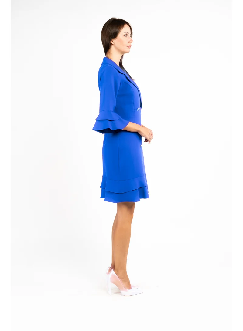 Fashonara royal blue Ruffled Blue Blazer Dress for Women | Best Price UAE