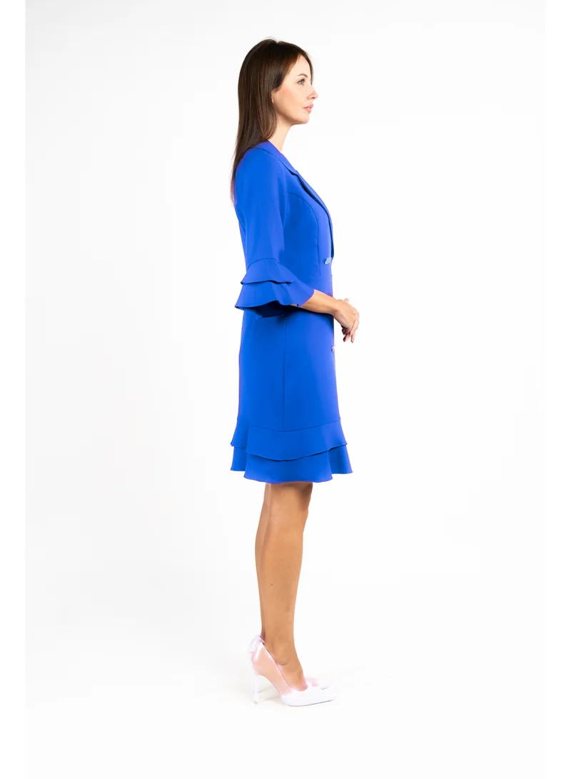 Fashonara royal blue Ruffled Blue Blazer Dress for Women | Best Price UAE