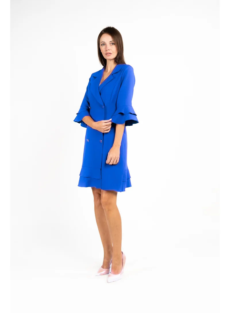 Fashonara royal blue Ruffled Blue Blazer Dress for Women | Best Price UAE