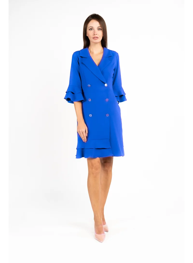 Fashonara royal blue Ruffled Blue Blazer Dress for Women | Best Price UAE