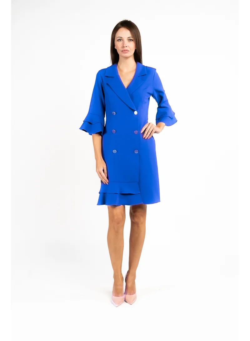 Fashonara Ruffled Blue Blazer Dress