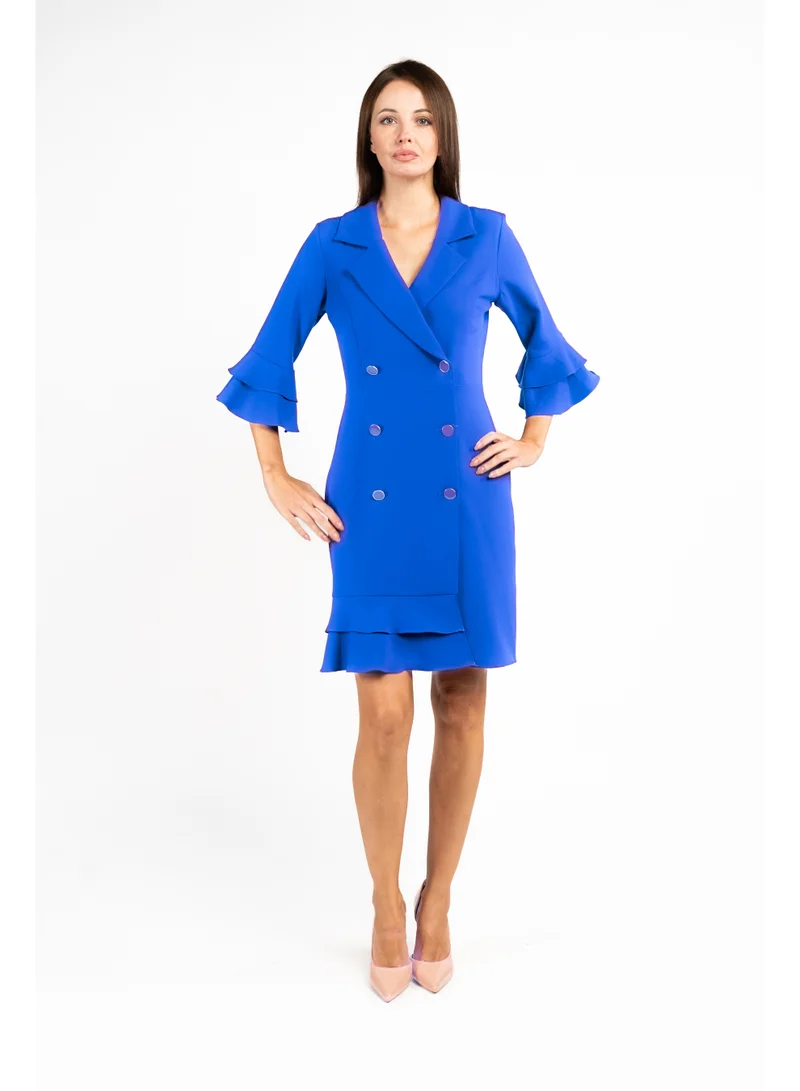 Fashonara Ruffled Blue Blazer Dress