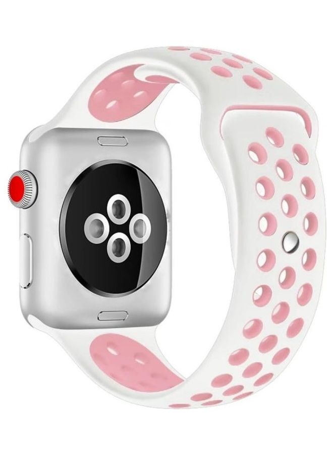 BGM Silicone Replacement Band For Apple Watch Series 6/SE/5/4 40mm And 3/2/1 38mm White/Pink - Image 5