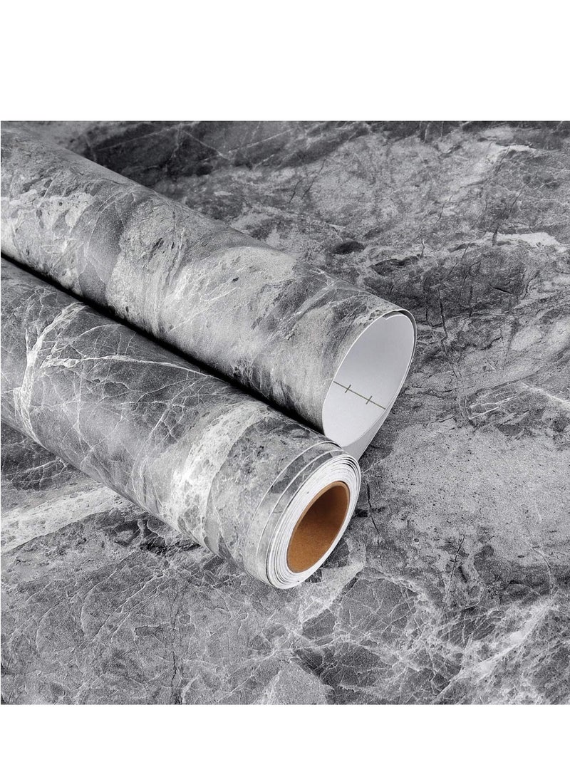 NIBEMINENT Self Adhesive Wallpaper Gray Marble Contact Paper Oilproof Waterproof for Kitchen Bathroom Peel and Stick Countertop PVC - Image 1