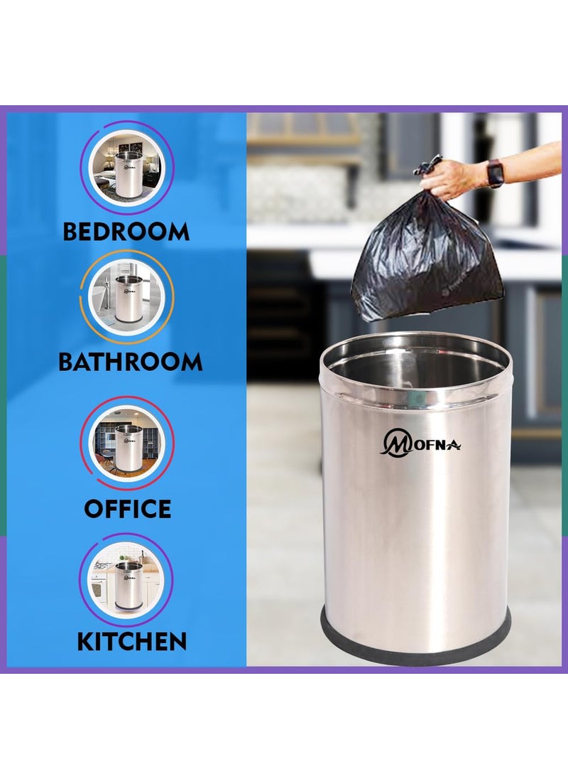 mofna Mofna Stainless Steel Plain Open DustbinStainless Steel Garbage BinSmall Medium and Large 6 Litre 7X10 11 Litre 8 X 12 18 Litre 10 X 14 Set of 3 Solid Bin  - Image 4