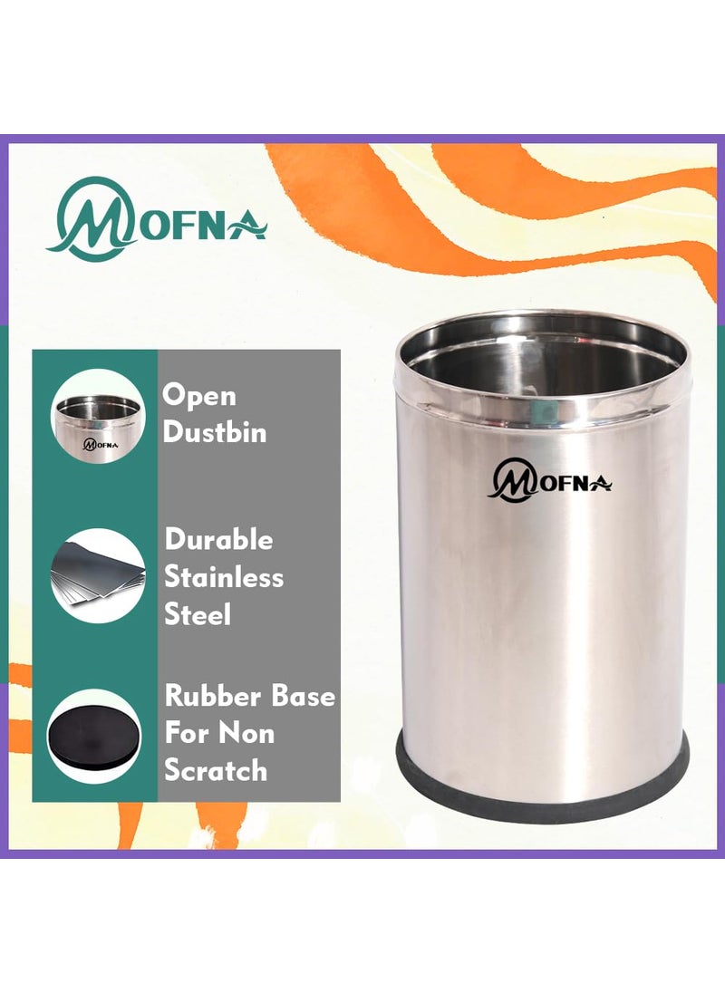 mofna Mofna Stainless Steel Plain Open DustbinStainless Steel Garbage BinSmall Medium and Large 6 Litre 7X10 11 Litre 8 X 12 18 Litre 10 X 14 Set of 3 Solid Bin  - Image 2