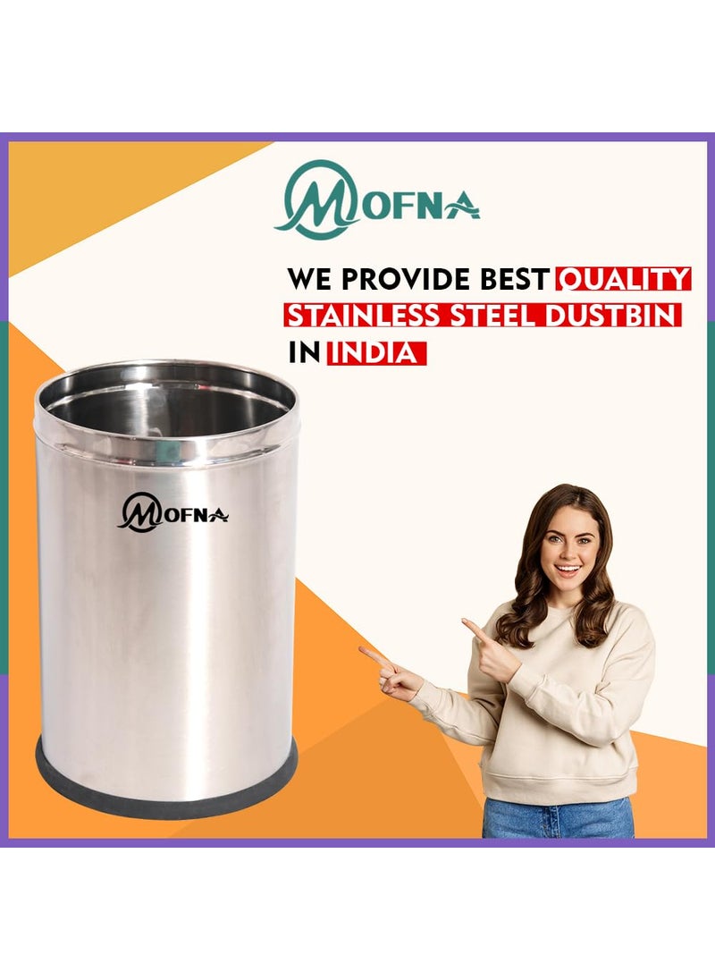 mofna Mofna Stainless Steel Plain Open DustbinStainless Steel Garbage BinSmall Medium and Large 6 Litre 7X10 11 Litre 8 X 12 18 Litre 10 X 14 Set of 3 Solid Bin  - Image 5
