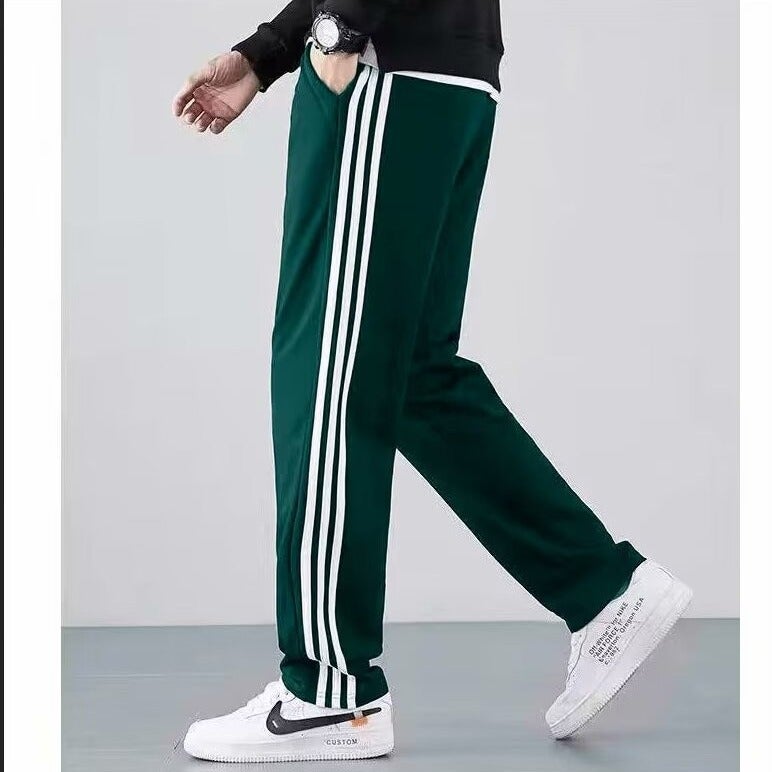 Spring Autumn Mens Sweatpants Loose-fit Straight-leg Casual Pants Three-pocket School Uniform Pants Versatile Trendy Green