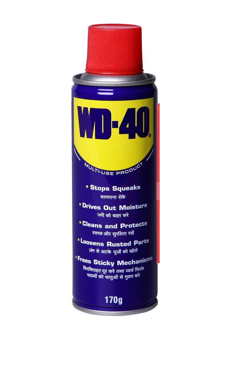 WD-40 Multipurpose Spray, Lubricant, Rust Remover, Cleans Bike Chains, Squeak Noise, Stain Remover, Cleaning Agent, 170g - Image 1