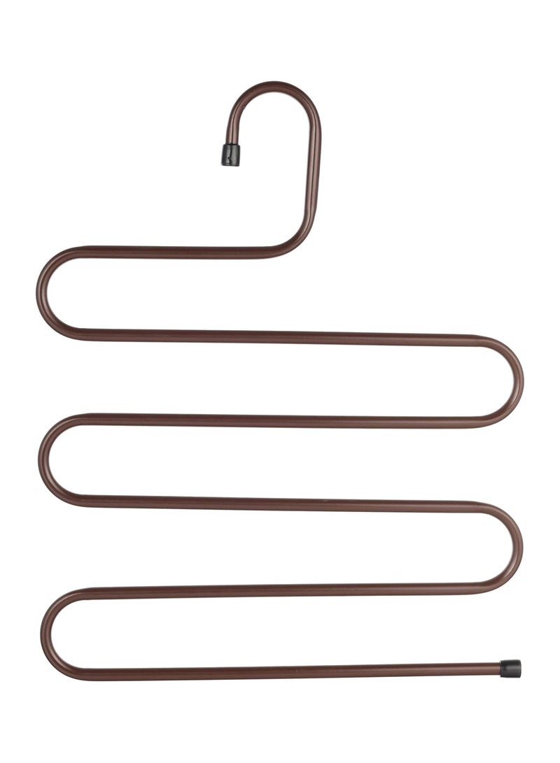 Multi-Pants Closet Organizer Stainless Steel S-Shape 5-Tier Clothes Hanger - Non-Slip Clothes Hangers - Brown 