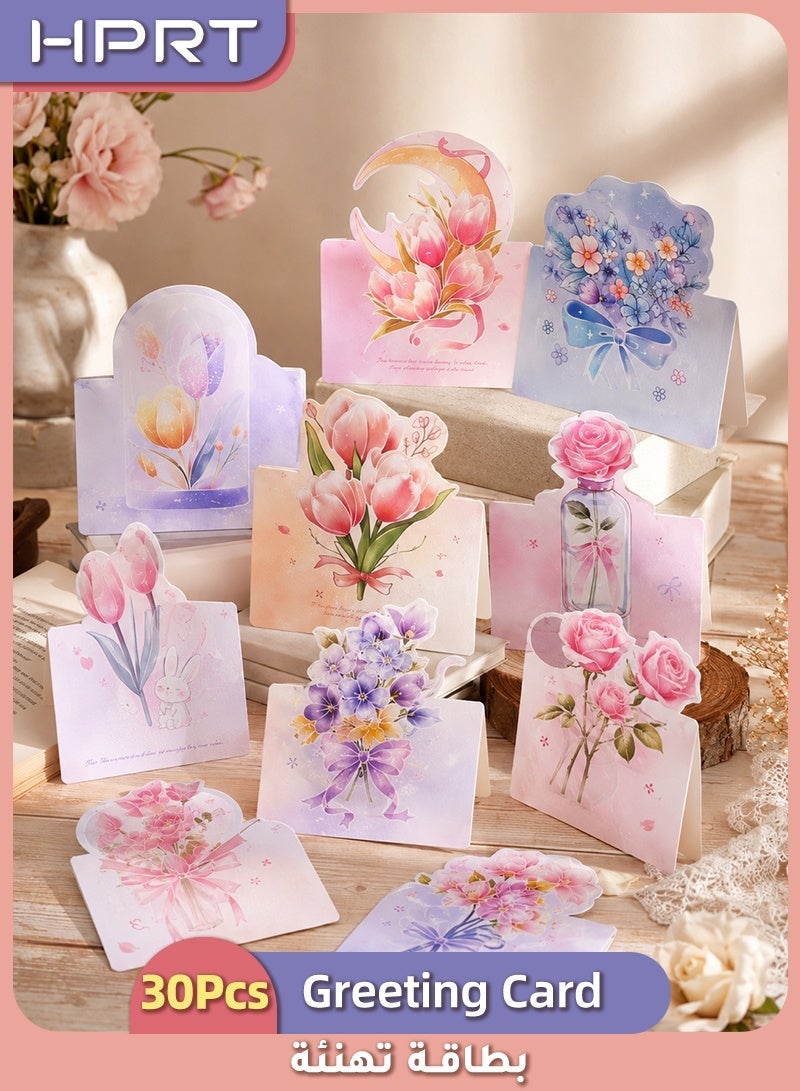 HPRT 3D Pop-Up Flower Greeting Cards, 30pcs Foldable Blank Invitation Cards Set, 250g Thick Cardstock Writing Cards for Birthday, Wedding, Teacher's Day, Ramadan Blessing, (13.8x9.8cm) - Image 1