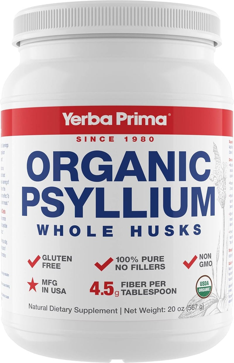 Yerba Prima Organic Psyllium Whole Husks Colon Cleanser  20 oz  Natural Daily Dietary Fiber Supplement 20oz Colon Cleanser Regularity  Detox Cleansing Support Gluten Free Non GMO Vegan - Image 1