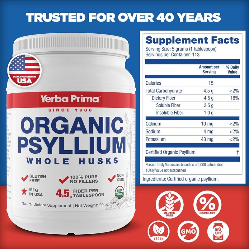 Yerba Prima Organic Psyllium Whole Husks Colon Cleanser  20 oz  Natural Daily Dietary Fiber Supplement 20oz Colon Cleanser Regularity  Detox Cleansing Support Gluten Free Non GMO Vegan - Image 2