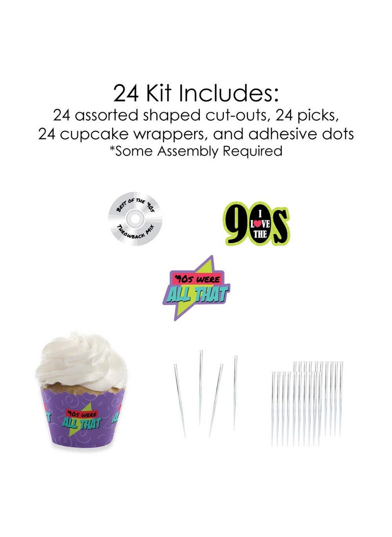 Big Dot of Happiness Big Dot of Happiness 90's Throwback - Cupcake Decoration - 1990s Party Wrappers and Treat Picks Kit - Set of 24  - Image 4