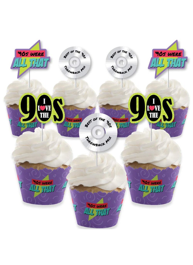 Big Dot of Happiness Big Dot of Happiness 90's Throwback - Cupcake Decoration - 1990s Party Wrappers and Treat Picks Kit - Set of 24  - Image 1