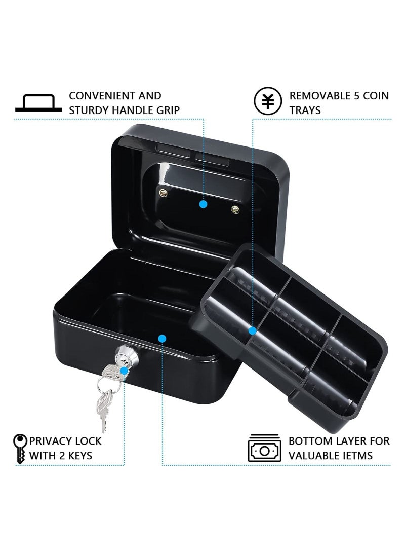 N3 Cash Box Steel Register with Tray and Lock Durable Portable Money Box Safe for Bills Jewelry Receipts Coins - Image 2