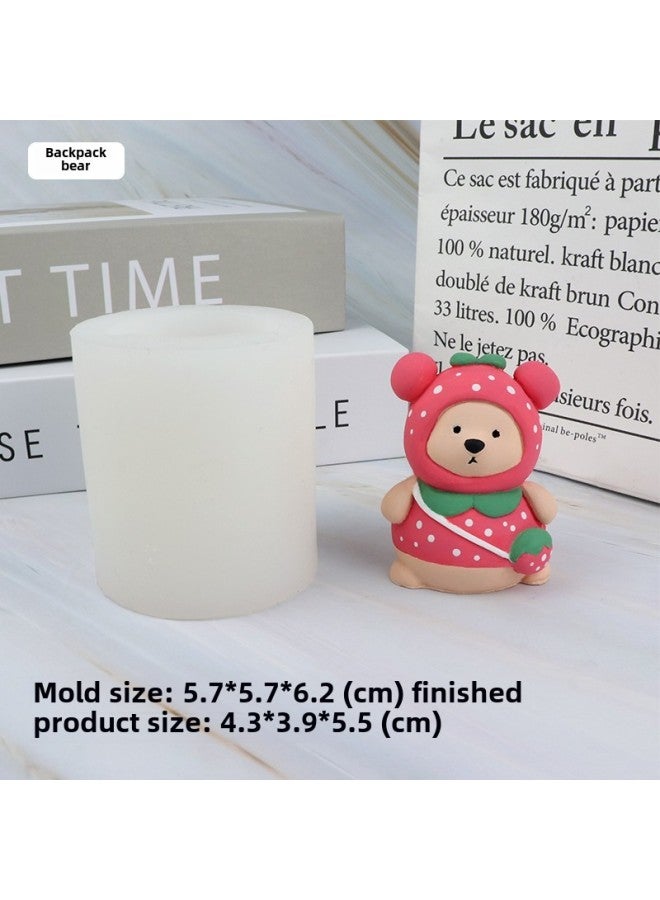 Cute Teddy Bear Car Air Outlet Decoration Car Aromatherapy Gypsum Ornament Mold Round Base Silicone Mold-Color:E2-02/Backpack Bear  - Image 1