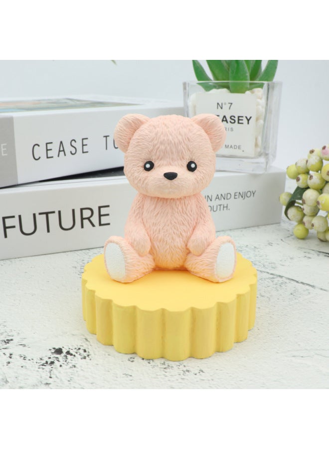 Cute Teddy Bear Car Air Outlet Decoration Car Aromatherapy Gypsum Ornament Mold Round Base Silicone Mold-Color:E2-02/Backpack Bear  - Image 2