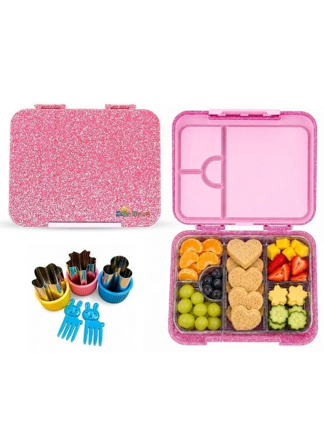 Starmarz StarMarz - Little Princes Pink Bento Glitter Lunch Box with Plastic Water Bottle Dancing Unicorn (480ml) - Purple