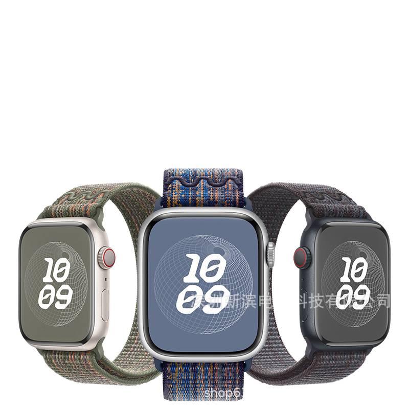 سوار ساعة ذكية سوار نايلون حلقي متوافق مع Apple Watch 38/40/41/42/44/45/49mm بملاءمة قابلة للتعديل وحزام بديل باللون أبيض قابل للتعديل - Image 2