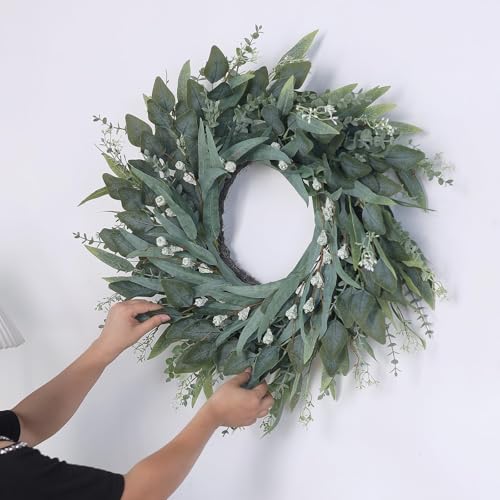 YXZZWL 26" Eucalyptus Wreath for Front Door - Large Artificial Greenery Outdoor Wreath for Porch, Window,Farmhouse,Home,Holiday,Hanging Decor- Spring, Summer, Fall, All Seasons (Green) - Image 5