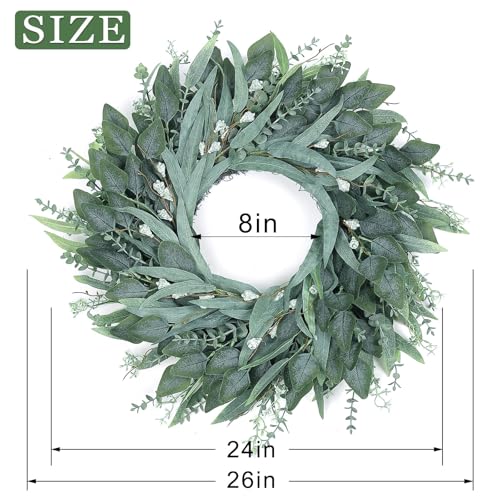 YXZZWL 26" Eucalyptus Wreath for Front Door - Large Artificial Greenery Outdoor Wreath for Porch, Window,Farmhouse,Home,Holiday,Hanging Decor- Spring, Summer, Fall, All Seasons (Green) - Image 2
