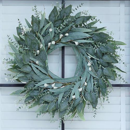 YXZZWL 26" Eucalyptus Wreath for Front Door - Large Artificial Greenery Outdoor Wreath for Porch, Window,Farmhouse,Home,Holiday,Hanging Decor- Spring, Summer, Fall, All Seasons (Green) - Image 1