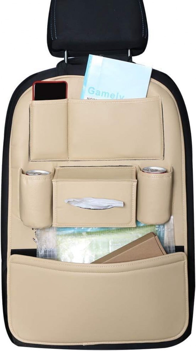 SENYAZON Universal Car Seat Organizer, 4th Generation Enhanced Car Rear Seat Organizer, Waterproof PU Leather Car Tidy Organizer 1pcs (Beige) - Image 1