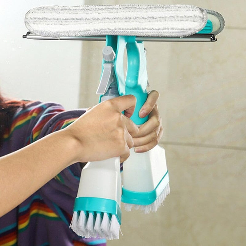 MORPICH 4in1 Scraper Brush Spray and Brush Multifunctional DoubleSided Window Cleaning Scraper with Sprayer Plush Glass Brush Glass Cleaner Scraper for Window Mirrors Ceramics Table
