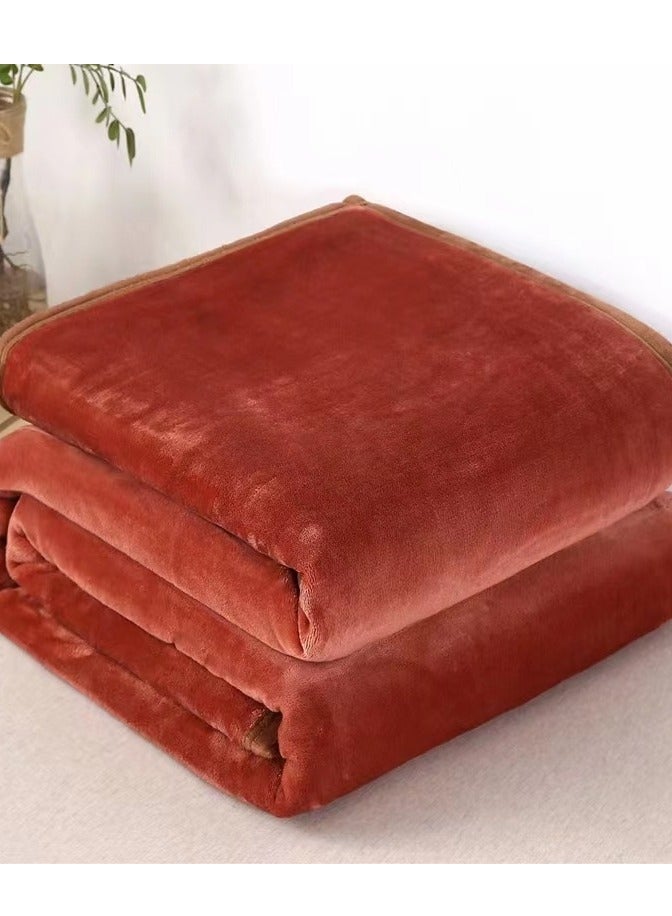 بطانية فلانيل خفيفة الوزن بلون موحد بأسلوب حافة مخملية مرجانية لأسرة العائلة بأقمشة بطانيات الأرائك حمراء داكنة
