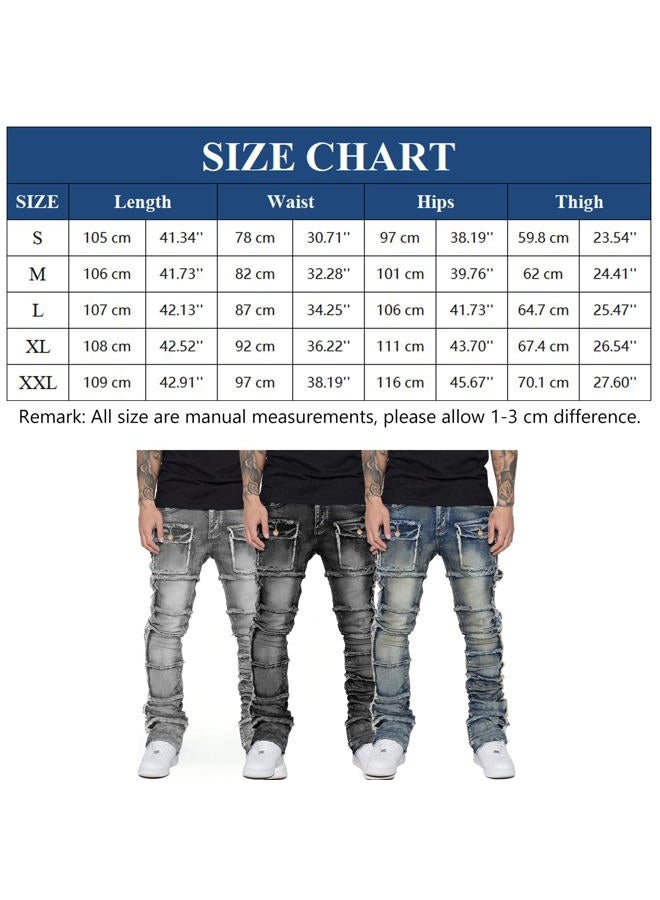 HBER Stretch Stacked Jeans Mens Slim Fit Ripped Cargo Jeans Distressed Straight Leg Hip Hop Trousers with Pockets Grey - Image 5