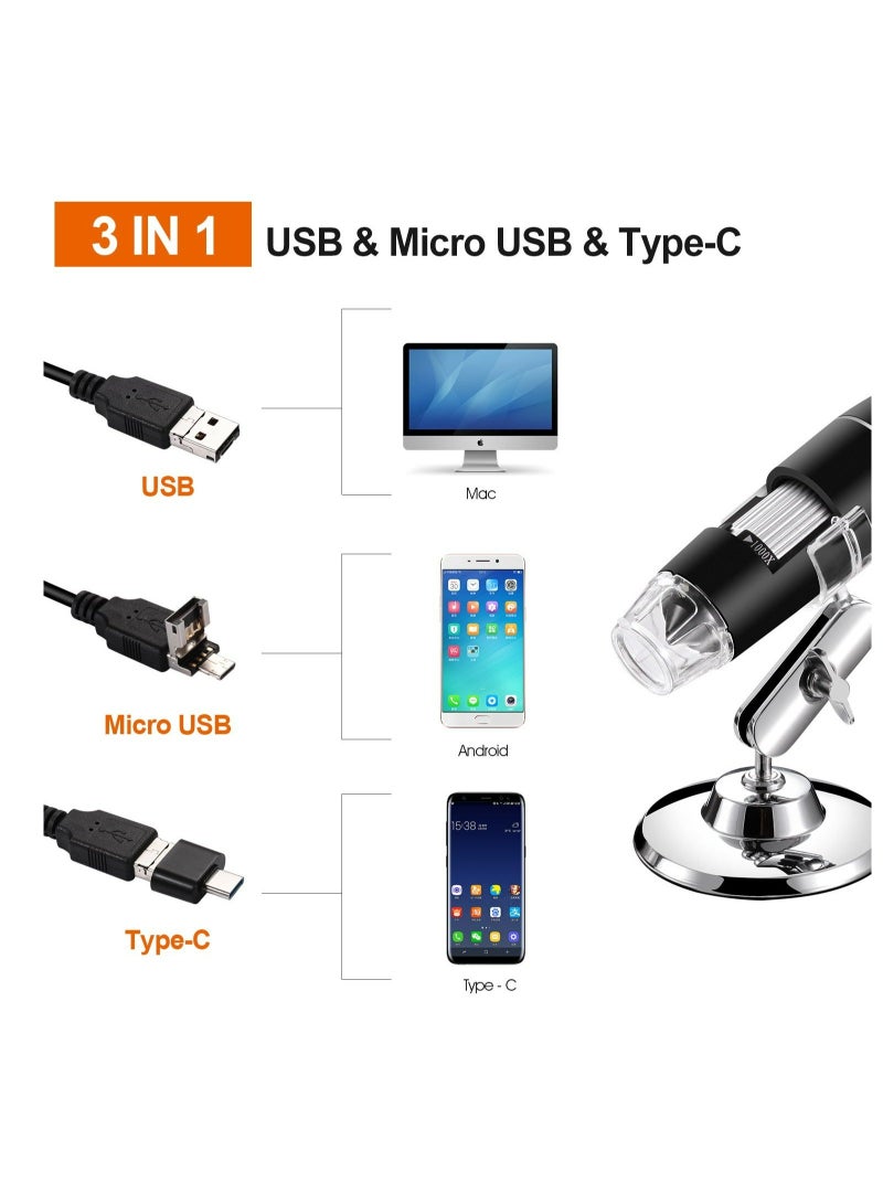 Generic USB Microscope, Digital Handheld 50X-1000X Magnification Endoscope Mini Video Camera with 8 Adjustable LED Lights, Compatible with Windows 7/8/10/11 Mac Linux Android (with OTG) - Image 4