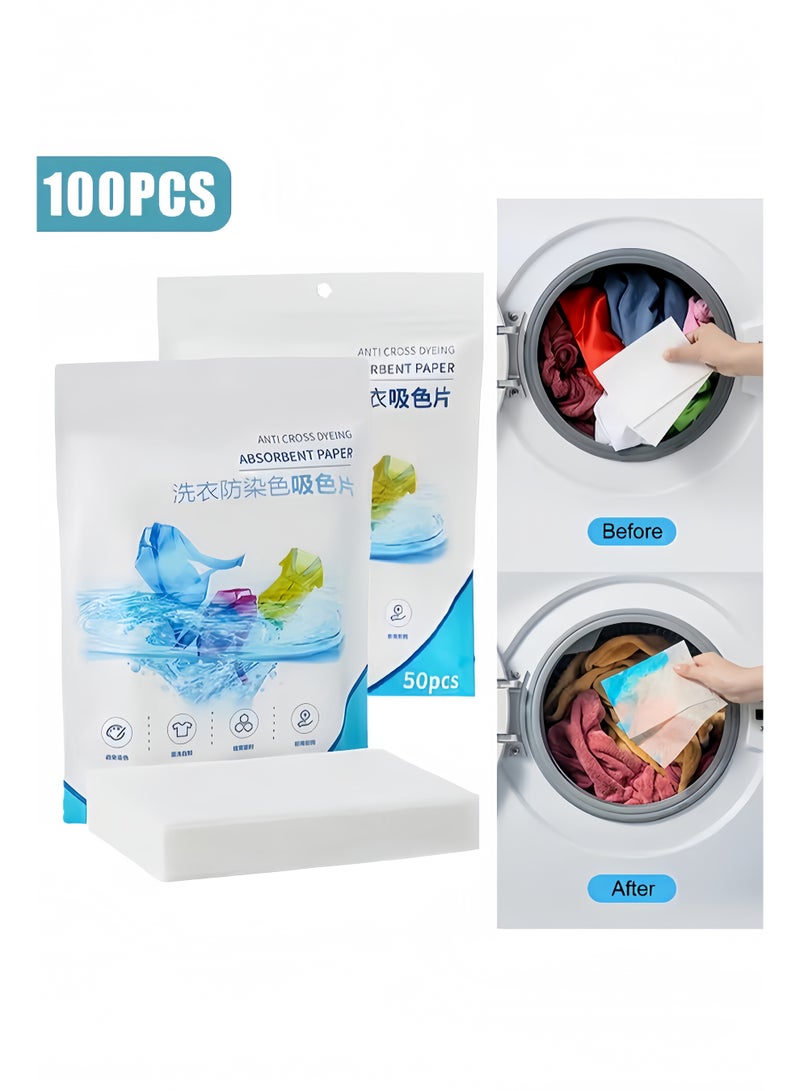 100 Pcs Color Absorber Laundry Sheets Clothes Washing Color Catcher Sheets Anti Cross Dyeing Guard Strips Prevent Color Bleeds Laundry Dye Trapper for Home Apartment and Travel Fragrance Free - Image 1